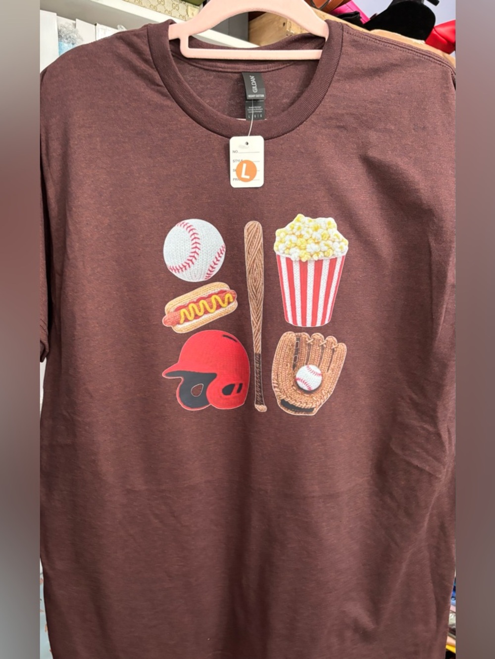 NEW Brown Baseball Snack Graphic Tee size Large